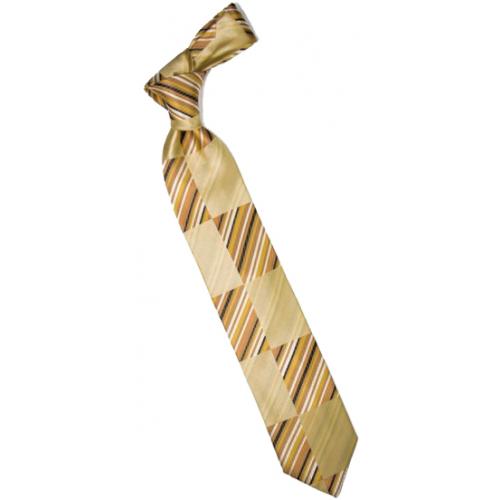 Steven Land Collection "Big Knot" BW554 Gold / Multi Color Diagonal Stripes / Shadow Blocks 100% Woven Silk Necktie / Hanky Set